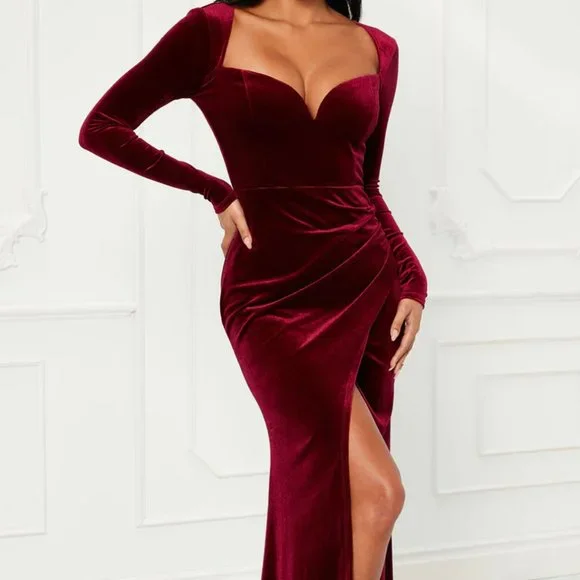 princess polly baby blue dress Fashion Nova | Dresses | Elegant Burgundy Velvet Gown With Slit
